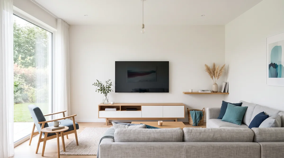 Modern living room with a large 4K TV